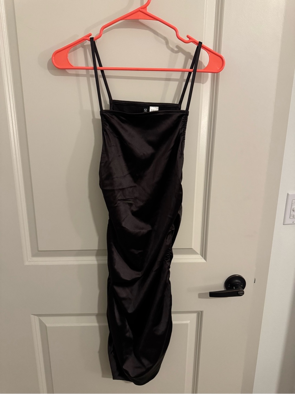 H&M Black Satin Midi Slip Dress with Spaghetti Straps